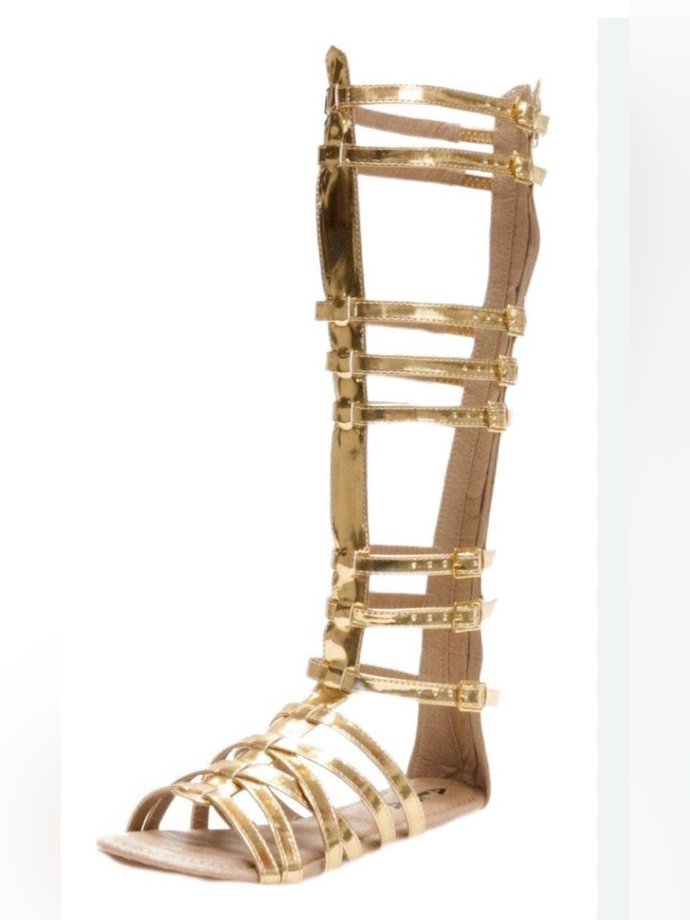 Tall gladiator sandals Gold metallic Adjustable straps back zipper Cushioned 9.5 - Picture 4 of 15